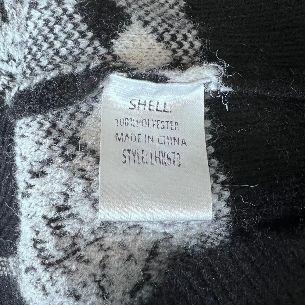 Love + Harmony Crop Sweater Womens SZ Large Black and White Argyle Chunky Retro